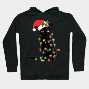 Black Cat Santa Tangled Up In Lights Hoodie